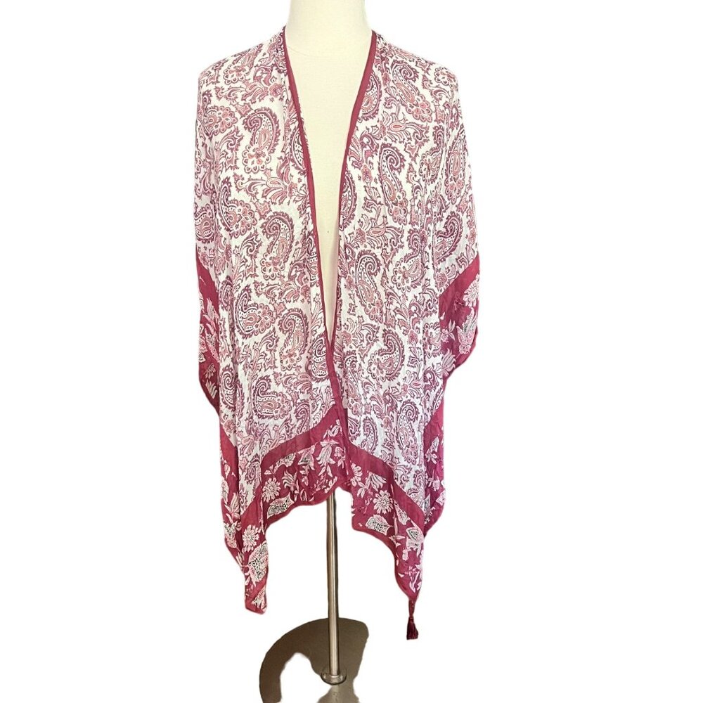 Rebecca Minkoff O/S NEW Pretty Paisley Ruana in Cherry Multicolor Cover Up Scarf - Picture 2 of 14